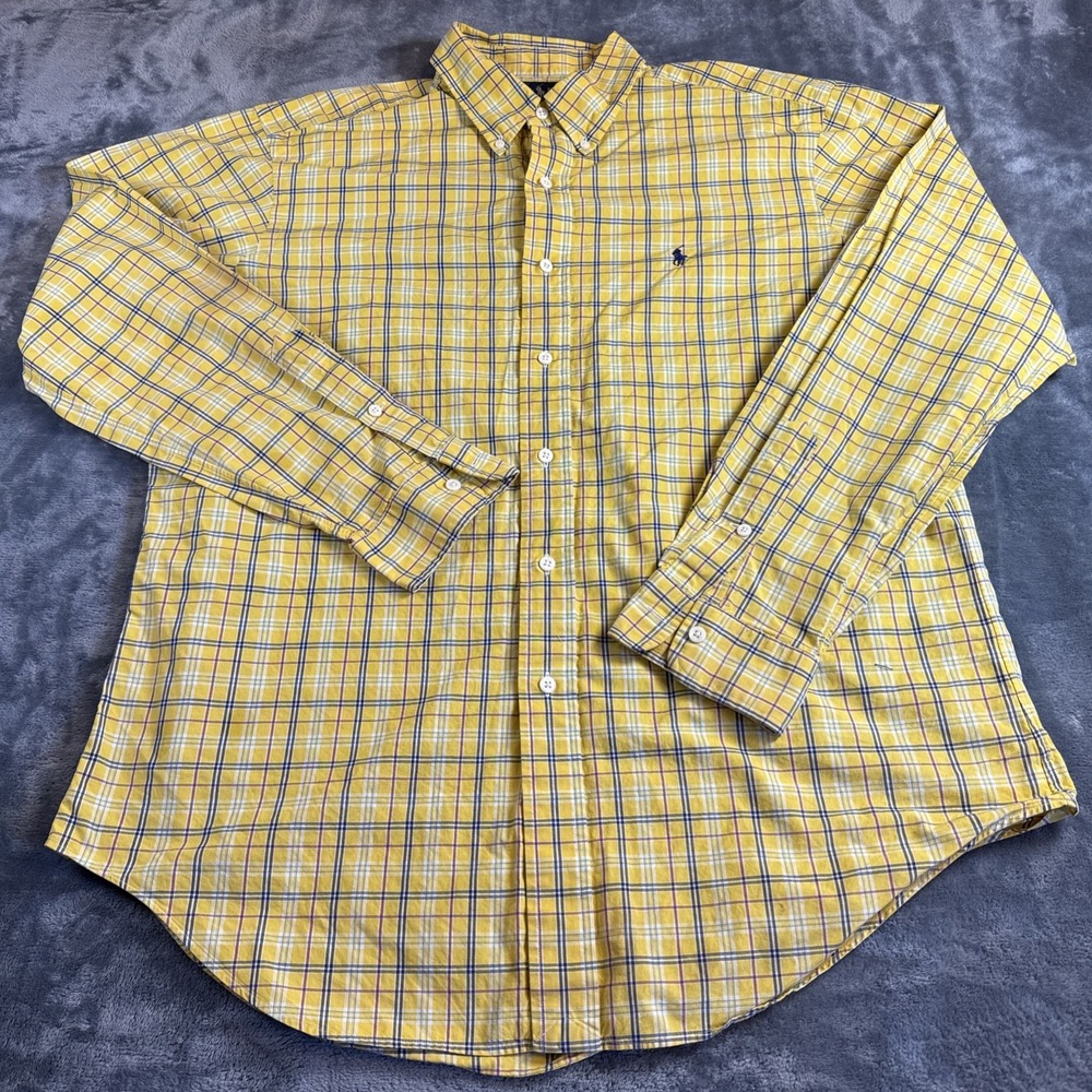 Vintage Polo Ralph Lauren Classic Fit Button Dress Shirt Men’s Yellow Plaid L
